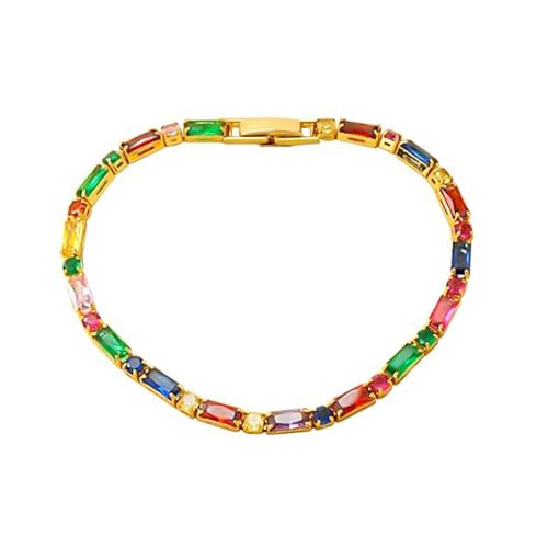 SHINROAD Luxuriöses formelles Schmuck-Set, bunt, Retro-Stil, Zirkonia, Halskette, Armband, goldene Tenniskette, Strass-Design, Zirkonia, Sekundärer Stein von SHINROAD