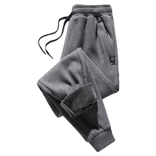 SHINROAD Männer Jogginghose Verstellbare Taille Vlieshose Herren Winterhosen Kordelstring Elastic Knöchelband mit Taschen für den Sport Dunkelgrau L von SHINROAD