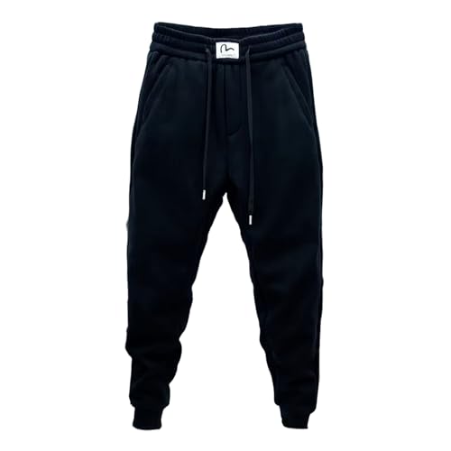 SHINROAD Männer Sweatpants Herbst Winter Hosen Kordelzug Elastische Taille Einfarbig Taschen Knöchel Gebunden Weich Dicke Warm Lässig Fitness Sport Regelmäßig, Schwarz , L von SHINROAD