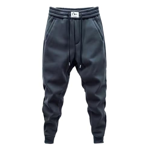 SHINROAD Männer Sweatpants Herbst Winter Hosen Kordelzug Elastische Taille Einfarbig Taschen Knöchel Gebunden Weich Dicke Warm Lässig Fitness Sport Regelmäßig, dunkelgrau, M von SHINROAD