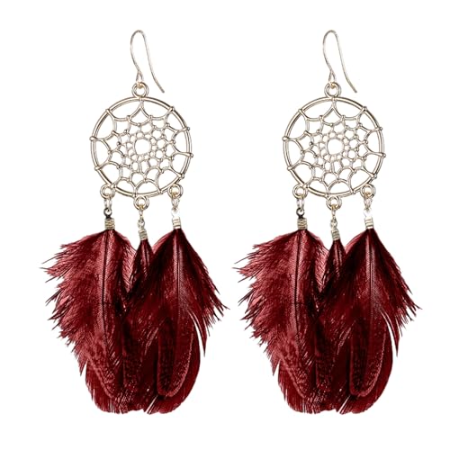 SHINROAD Ohrringe im Palaststil, 1 Paar, Retro-Stil, Bohemia, Damen, Haken, Federquaste, rund, baumelnder Schmuck, Metalllegierung, Sekundärer Stein von SHINROAD