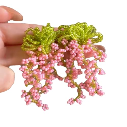 SHINROAD Perlen Quastenohrringe Statement Blume Drop Bohemian Hangle für Frauen Teenager Blumenzubehör Partys Urlaub Frühling Ereignisse Handgemachte Perlenschnur Rosa von SHINROAD