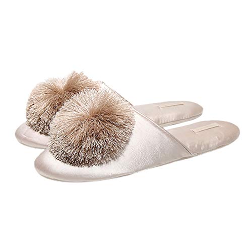 SHINROAD Plüsch Hausschuhe Damen Winter Indoor Weich Flach Plüsch Atmungsaktiv Rutschfest Sieht Elegant Und Charmant Leicht Geschlossene Zehen Quaste Slipper Schuhe Champagner 38-39 von SHINROAD