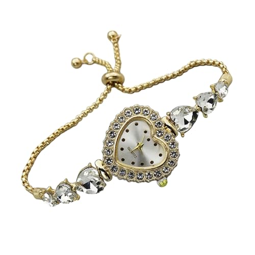 SHINROAD Quarzuhr für Frauen Herzförmiges Zifferblatt Damen Herzförmiges Armband mit Strass Verstellbar Schieber Armbanduhr Elegant, weiß, Zifferblatt-Stil von SHINROAD