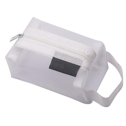 SHINROAD Reißverschlussspeicherbeutel mit großer Öffnungskapazität Nylon Mesh tragbares Handle klar sichtbares Hochleistungs-multifunktionaler Schüler Schreibwarenkosmetik Weiß von SHINROAD