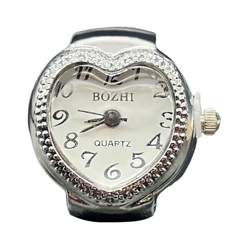 SHINROAD Retro Ring Uhr Trendy Zeitmesser Elegant Liebe Herz Zifferblatt mit verstellbarem Edelstahlband Mode Männer Frauen Paar Finger, weiß, Zifferblatt-Stil von SHINROAD