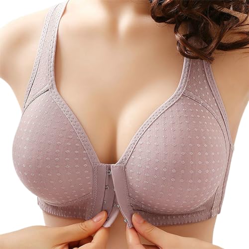 SHINROAD Schönheit Zurück Unterwäsche BH Vorne Knopf Frauen Bralette Soft Wire Anti-Sagging Schönheit Zurück Unterwäsche Atmungsaktive BH, Cameo Brown, XL von SHINROAD