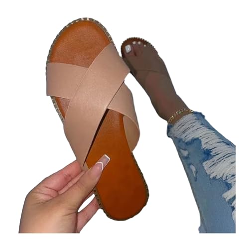 SHINROAD Sommer Casual Sandalen Kunstleder Pantoffeln Frauenrutschen Flachflacher Open Toe Beach Rutschen mit bequemen Gummi -Einlegesohlen Leichtes Design robuste Sohlen Aprikose 41 SHINROAD Sommer Casual Sandalen Kunstleder Pantoffeln Frauenrutschen Flachflacher Open Toe Beach Rutschen mit bequemen Gummi -Einlegesohlen Leichtes Design robuste Sohlen Aprikose 41 von SHINROAD