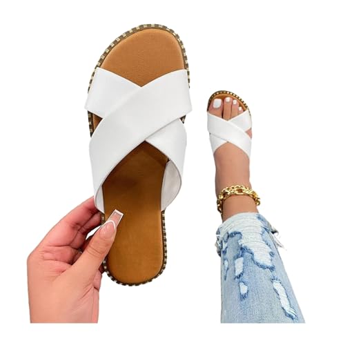 SHINROAD Sommer Casual Sandalen Kunstleder Pantoffeln Frauenrutschen Flachflacher Open Toe Beach Rutschen mit bequemen Gummi -Einlegesohlen Leichtes Design robuste Sohlen Weiß 36 SHINROAD Sommer Casual Sandalen Kunstleder Pantoffeln Frauenrutschen Flachflacher Open Toe Beach Rutschen mit bequemen Gummi -Einlegesohlen Leichtes Design robuste Sohlen Weiß 36 von SHINROAD
