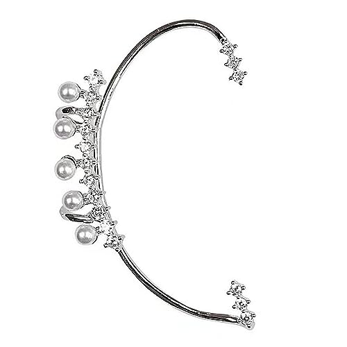 SHINROAD Strass-Ohrmanschette für Damen, mit Kunstperlen-Dekor, rutschfester Edelstahl-Clip, elegante Kletterer-Wickelung, für Partys, Hochzeiten, 1 Stück, Metall, Sekundärer Stein von SHINROAD