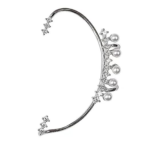 SHINROAD Strass-Ohrmanschette für Damen, mit Kunstperlen-Dekor, rutschfester Edelstahl-Clip, elegante Kletterer-Wickelung, für Partys, Hochzeiten, 1 Stück, Metall, Sekundärer Stein von SHINROAD