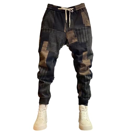 SHINROAD Trendige Herrenhose, bedruckt, Baggy, lange Hose mit verstärkten Taschen, vielseitige All-Match-Freizeithose für Männer, lässige Herrenhosen, Schwarz , XXXX-Large von SHINROAD