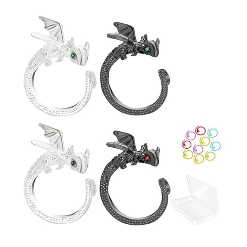 SHINROAD Verstellbare Häkelspannungsringe Drachenform Strickmarkierungen häkeln mit Metallspiralstichgarnhalter Ringspeicherbox für kompaktes Handwerk C von SHINROAD