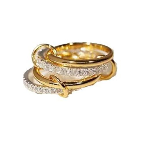 SHINROAD Zweifarbig Stapelbare Ringe Set Damen Mehrschichtiger Ring Mischmetalle Trio mit Zirkonia Galvanisierter Edelstahl Golden US 8 von SHINROAD