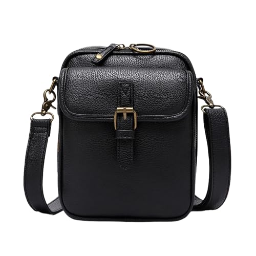 Sicherer Reißverschluss Crossbody Geldbörse Tasche mit verstellbarem Riemen Damen Kunstleder Mini Retro Stil Schulter versteckte Zwischenschicht Karte, Schwarz , Einheitsgröße von SHINROAD
