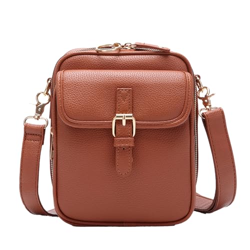 Sicherer Reißverschluss Crossbody Geldbörse Tasche mit verstellbarem Riemen Damen Kunstleder Mini Retro Stil Schulter versteckte Zwischenschicht Karte, hellbraun, Einheitsgröße von SHINROAD