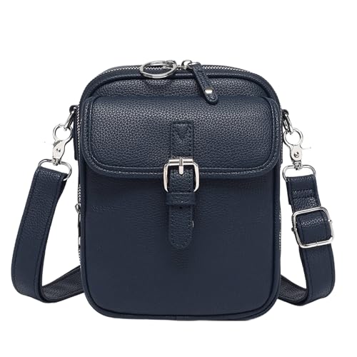 Sicherer Reißverschluss Crossbody Geldbörse Tasche mit verstellbarem Riemen Damen Kunstleder Mini Retro Stil Schulter versteckte Zwischenschicht Karte, marineblau, Einheitsgröße von SHINROAD