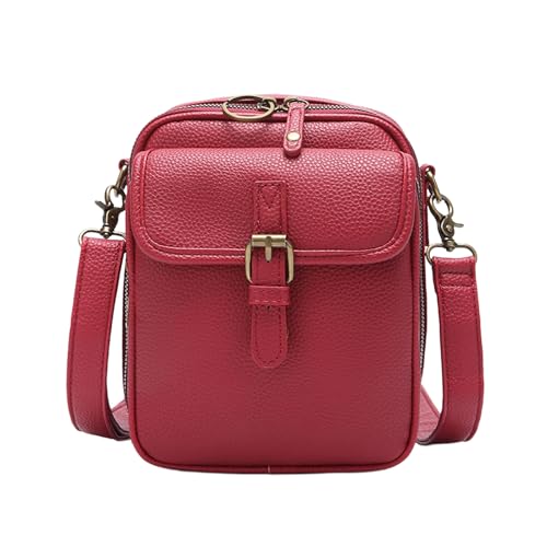 Sicherer Reißverschluss Crossbody Geldbörse Tasche mit verstellbarem Riemen Damen Kunstleder Mini Retro Stil Schulter versteckte Zwischenschicht Karte, weinrot, Einheitsgröße von SHINROAD