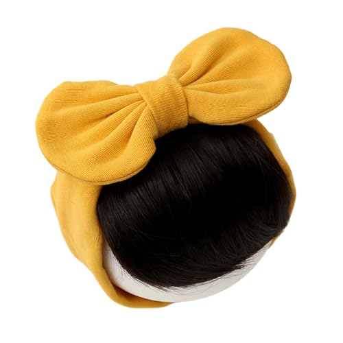 Simuliertes Haar Baby Stirnband Perücke mit Bowknot Bangs elastisches Baumwollband für Säuglinge bequemes Accessoire Realistische Textur Neugeborene Foto Gelb von SHINROAD