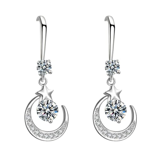 Star Moon Ohrringe Legierung 1 Paar Frauen Hakenform Strass Hängend Poliert Tropfen für Abschlussball Party Dating Special, Metalllegierung, Sekundärer Stein von SHINROAD