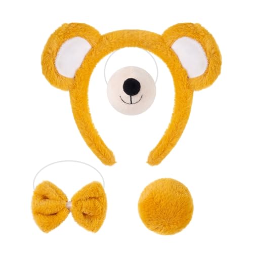Stirnband Party Prop Cartoon Ohr Bär Haarreifen mit Plüsch Nase Elastische Fliege Runder Schwanz Spaß für Mädchen Cosplay Halloween Partys H von SHINROAD