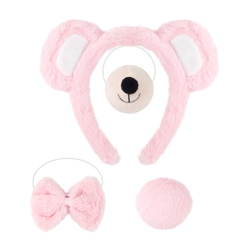 Stirnband Party Prop Cartoon Ohr Bär Haarreifen mit Plüsch Nase Elastische Fliege Runder Schwanz Spaß für Mädchen Cosplay Halloween Partys I von SHINROAD
