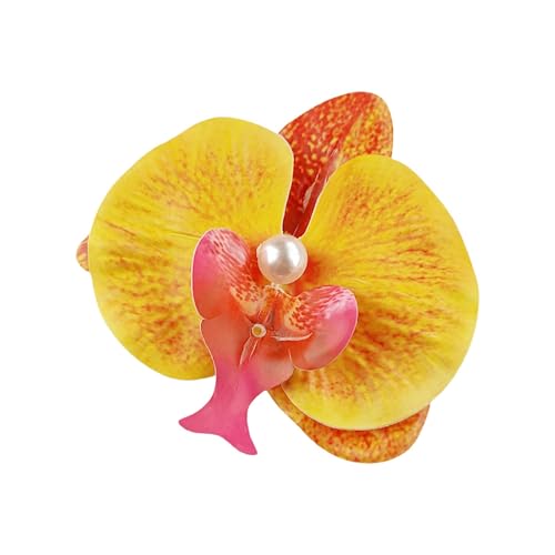 Stoff Blume Haare Clip Blumen Design Künstliche Motten Orchideen Böhmen Hawaiian Faux Pearl Entenbilled Clamp Haarnadel für Frauen Leichtes Accessoire Rot orange von SHINROAD