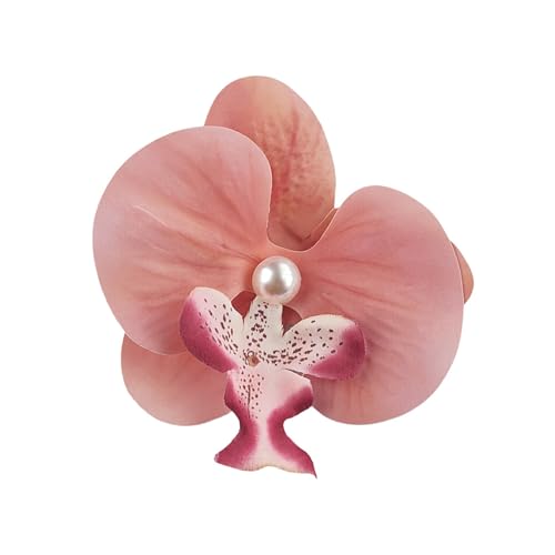 Stoff Blume Haare Clip Blumen Design Künstliche Motten Orchideen Böhmen Hawaiian Faux Pearl Entenbilled Clamp Haarnadel für Frauen Leichtes Accessoire Wassermelonenrot von SHINROAD