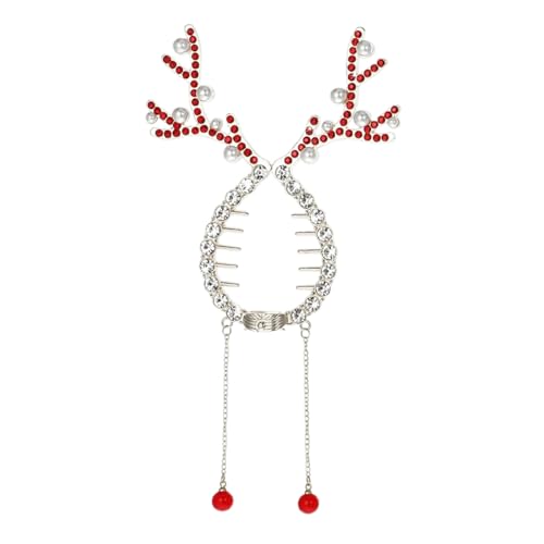 Strass Haarspange Langlebig Weihnachten Damen Rentier Haarnadel mit Kunstperle Festlich Urlaub Pferdeschwanz Dutt Halter Rot von SHINROAD