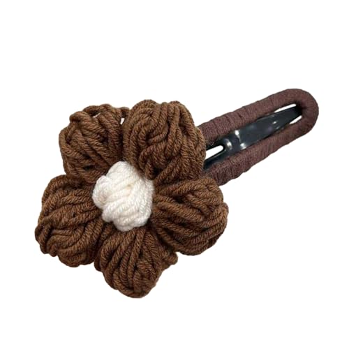 Strukturierte Haarnadel handgewebte Blumenhaarclip für Frauen beige weiße Garnblume Mehrzweck-Accessoire Plüsch dreidimensionales Design Half-up-up Dunkler Kaffee von SHINROAD
