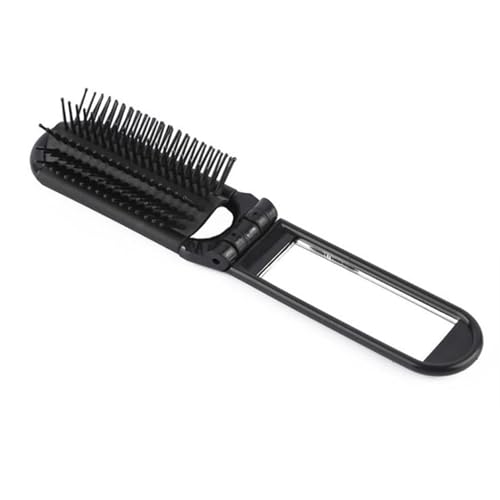 Tragbare faltbare Haarbürste, faltbare Haarbürste mit Spiegel, tragbar, antistatisch, Entwirrungskamm für Frauen, Kopfhautmassage, Styling für unterwegs, Schwarz von SHINROAD