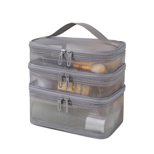 Transparente Kosmetiktasche mit Reißverschluss, Netztasche, mehrschichtige Tasche mit sichtbarem Reißverschluss, Tragegriff, Reise-Make-up-Organizer für Klassifizierung, Grau von SHINROAD