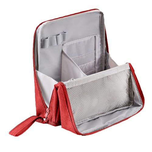 Vertikale Make-up-Tasche mit großem Fassungsvermögen, mehrere Fächer, Oxford-Stoff, stehend, Mehrzweck-Kosmetik-Organizer, weinrot, L von SHINROAD