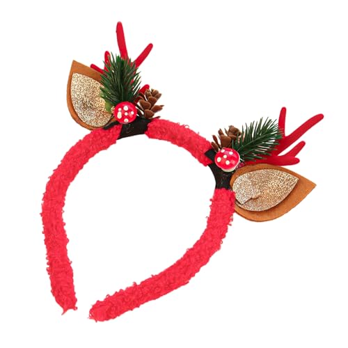 Weihnachtsstirnband, elastisches Weihnachts-Haarband, Weihnachtsgeweih-Haarband mit Pilz-Pailletten, Blatt-Dekor, Urlaub, Party, Kostümzubehör A von SHINROAD