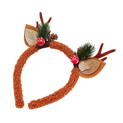 Weihnachtsstirnband, elastisches Weihnachts-Haarband, Weihnachtsgeweih-Haarband mit Pilz-Pailletten, Blatt-Dekor, Urlaub, Party, Kostümzubehör B von SHINROAD