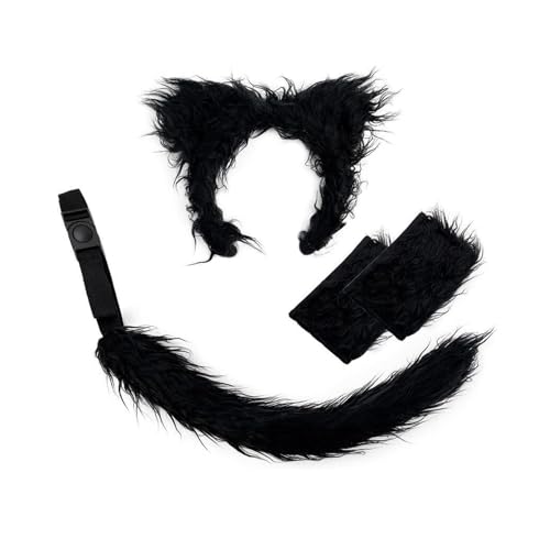 Wolf Stirnband Schwanz Set Realistic Ohr Plüsch für Halloween-Cosplay-Rollenspiele Tierkostümzubehör Wildthema-Partys weich Schwarz von SHINROAD
