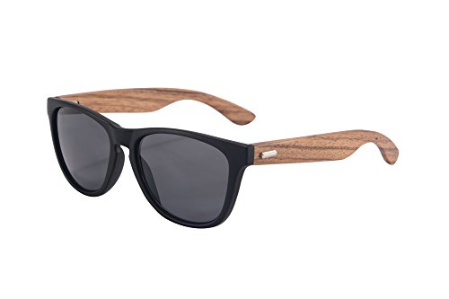 SHINU Damen polarisierte Sonnenbrille aus Holz UV400 Schutz Sommerbrille mit Holz Eyewear-FG6100 (mattschwarz & zebra, grau) von SHINU