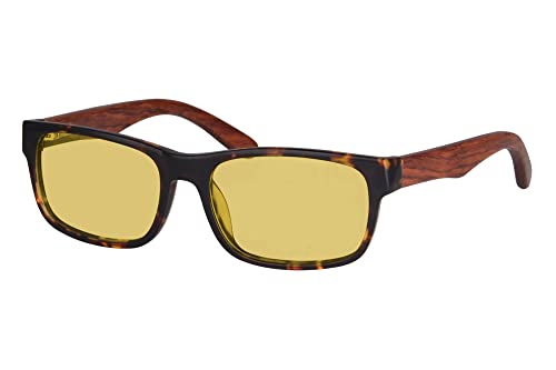 SHINU Myopie Sonnenbrille Holz Rahmen Angepasst Kurzsichtig Polarisierte Sonnenbrille Maenner Nachtsicht Fahren Glasses-F0014(black&zebra-brown lens myopia 1.25) von SHINU