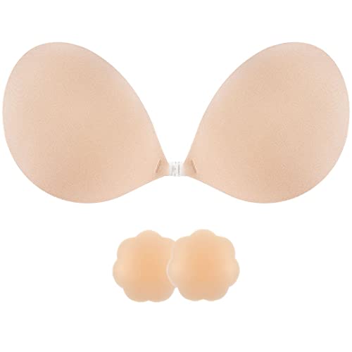 SHINYMOD Trägerloser BH, Unsichtbarer rückenfreier BH Bruststraffung Push-Up Gepolsterte klebe BHs Große größere Brust Selbstklebende Nippelabdeckung Klebe BH für Hochzeitskleiderbadeanzüge Frauen von SHINYMOD