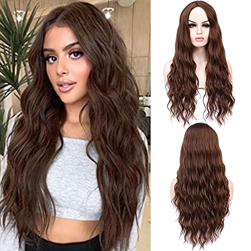 SHINYSHOW Long Brown Wig 26'' Middle Part Wavy Wig Synthetic Halloween Party Cosplay Wig for Women von SHINYSHOW