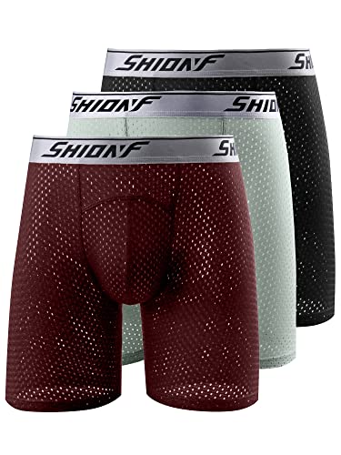 SHIONF Herren Anti-Scheuern Unterwäsche Performance Mesh Cooling Boxershorts 3er-Pack, Schwarz/Celadon/Dunkelrot (3er-Pack), XXX-Large von SHIONF