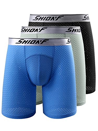 SHIONF Herren Anti-Scheuern Unterwäsche Performance Mesh Cooling Boxershorts 3er-Pack, Schwarz/Celadon/Himmelblau (3er-Pack), Large von SHIONF