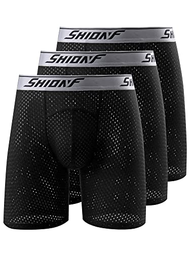 SHIONF Herren Anti-Scheuern Unterwäsche Performance Mesh Cooling Boxershorts 3er-Pack, Schwarz/Schwarz/Schwarz (3er-Pack), XX-Large von SHIONF