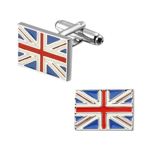 Manschettenknöpfe mit britischer Flagge – Original-Manschettenknöpfe mit britischer Flagge – Kostüm-Accessoire für Hemd und Jacke, Rot, Weiß, Blau, One size von SHIPITNOW