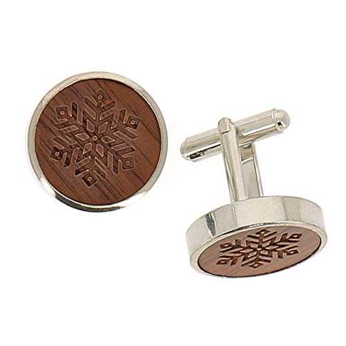 SHIPITNOW Manschettenknöpfe Dunkle Holz Schneeflocke - Herren Manschettenknöpfe Weihnachten - Paarweise verkauft von SHIPITNOW