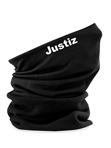 SHIRT-TO-GO Multifunktionstuch Alltagstuch Alltagsmaskenschal Maskenschal Mund- und Nasenschal Abdeckung schwarz mit Aufdruck weiß Justiz von SHIRT-TO-GO
