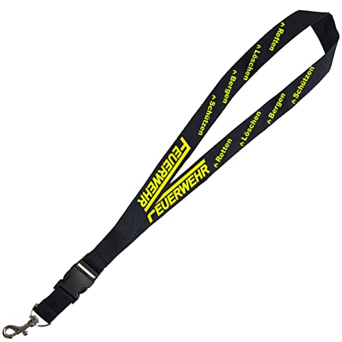 SHIRT-TO-GO Schlüsselband Lanyard schwarz inkl ClipLock, Aufdruck neongelb Feuerwehr - Retten,Löschen,Bergen,Schützen von SHIRT-TO-GO