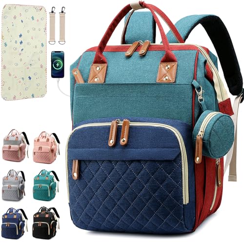 SHITIESHOU Wickeltasche Rucksack Babytasche, Baby Mädchen Junge Wickeltasche für Papa Mama mit Pad, 16 Taschen, Bunt, Large, Kompakt von SHITIESHOU