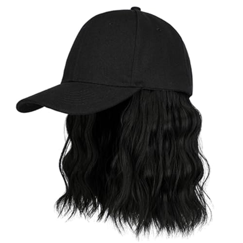 Hut Perücke Verstellbare Baseballkappe Perücke 7, 8 Zoll Synthetischer Hut mit lockigem Haar für Frauen Sommer kurzes lockiges Haar Sonne schwarz, mit von SHITOOMFE