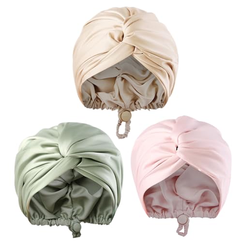 Satin Motorhaube Silk Motorhaube für Schlaf 2pcs Frauen Doppelschicht Satin Motorhaube mit verstellbarer Schnalle Weiche Imitation Seidenhaar Hauptrolle Leichte Schlaf Nachtkappe für Mädchen Frauen H von SHITOOMFE